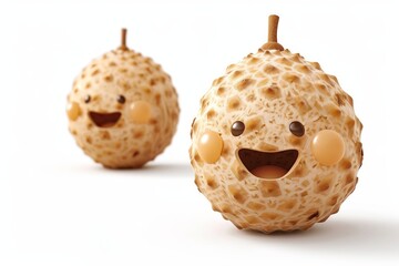 A 4D cartoon longan with a smiling face looking ad 179 2679 fruit, food, lychee, litchi, sweet, tropical, exotic, ripe, fresh, isolated, healthy, lichi, nature, closeup, brown, juicy, dessert, lichee,