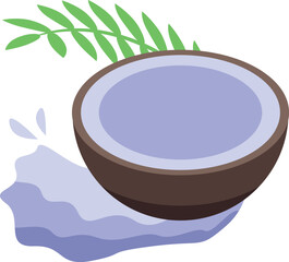 Sticker - Illustration of half a coconut with a palm leaf splashing into coconut water