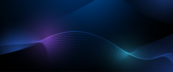 Leinwandbilder - Illustration vector element with abstract wave line, motion pattern and particle dot on dark blue background. Modern futuristic design for background. Digital datum, high tech, technology concept
