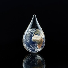 earth inside water drop, global climate change, sustainable development, environmental protection.