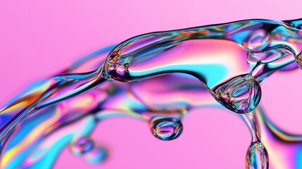 Wall Mural - a mesmerizing display of iridescent liquid cascades smoothly, reflecting vibrant colors on a soft pi