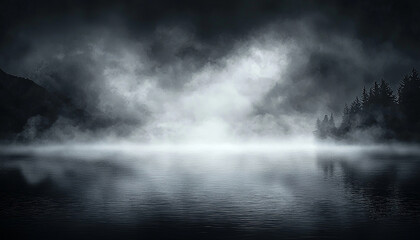 Wall Mural - dark mountain landscape reflects in tranquil water below generated by ai