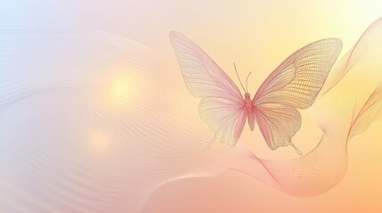 Wall Mural - Elegant abstract line drawing of a butterfly, set against a soft-focus background with space for text