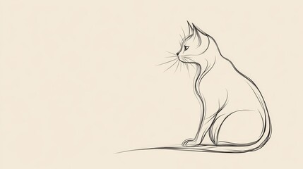 Wall Mural - elegant abstract line drawing of a cat, set against a clean background that can accommodate text