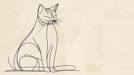 Wall Mural - elegant abstract line drawing of a cat, set against a clean background that can accommodate text