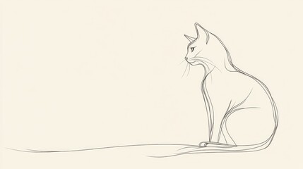 Wall Mural - elegant abstract line drawing of a cat, set against a clean background that can accommodate text