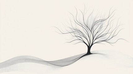 Wall Mural - Elegant abstract line drawing of a tree with a minimalist background that can be used for text