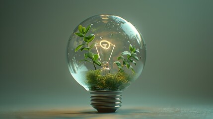 A light bulb with growing plants inside captures the essence of sustainability and nature indoors