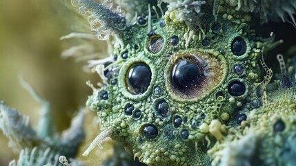 Poster - Close-up of a green and blue textured surface with a large eye-like detail