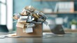 © kokoson6 - Overflowing box filled with disorganized papers symbolizes chaotic paperwork and the need for organization in the workspace.