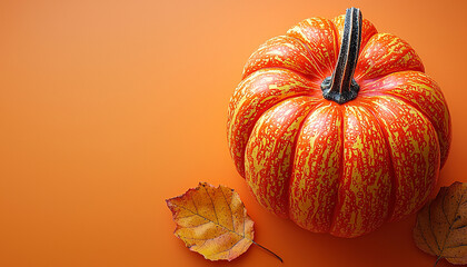 Poster - Orange pumpkin leaf decoration in vibrant autumn colors generated by AI