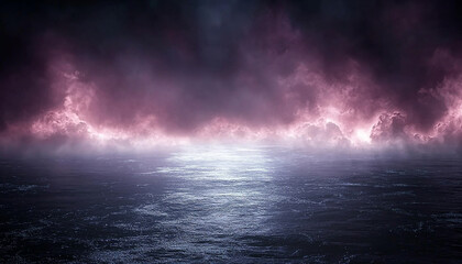 Wall Mural - mysterious fog covers dark night sky, spooky landscape generated by ai