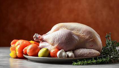 Canvas Print - Grilled chicken and vegetables on a wooden table generated by AI