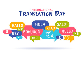 Wall Mural - World Translator or Translation Language Day Illustration with Hello Greetings in Different Countries and Multilingual International Communication