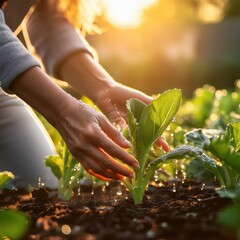 Wall Mural - Hands Gently Planting Seedling in Garden Soil