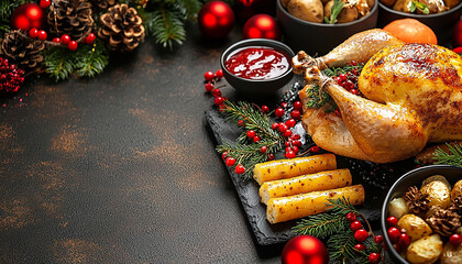 Canvas Print - Homemade baked turkey meat on rustic wood table generated by AI