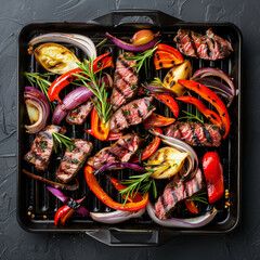 Sticker - Meat and vegetables roasted on grill pan 