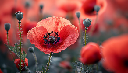 Wall Mural - Beautiful wildflower in vibrant colors of summer meadow generated by AI