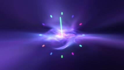 Wall Mural - loop colorful analog time clock animation on a space colored nebula light background.