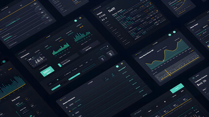 Dark Mode Dashboard UI Design with Charts and Graphs Illustration