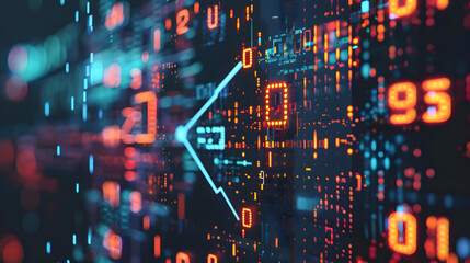 abstract 3d digital data stream with glowing numbers and lines