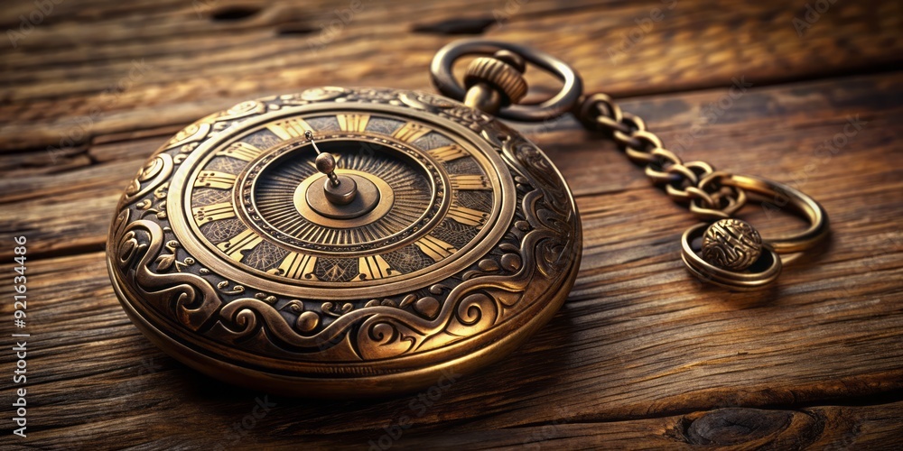 Antique brass stopwatch with intricate engravings and Roman numerals on ...