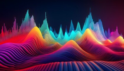 Wall Mural - Abstract 3D sound waves in vibrant neon colors, 3D background music, dynamic and futuristic.