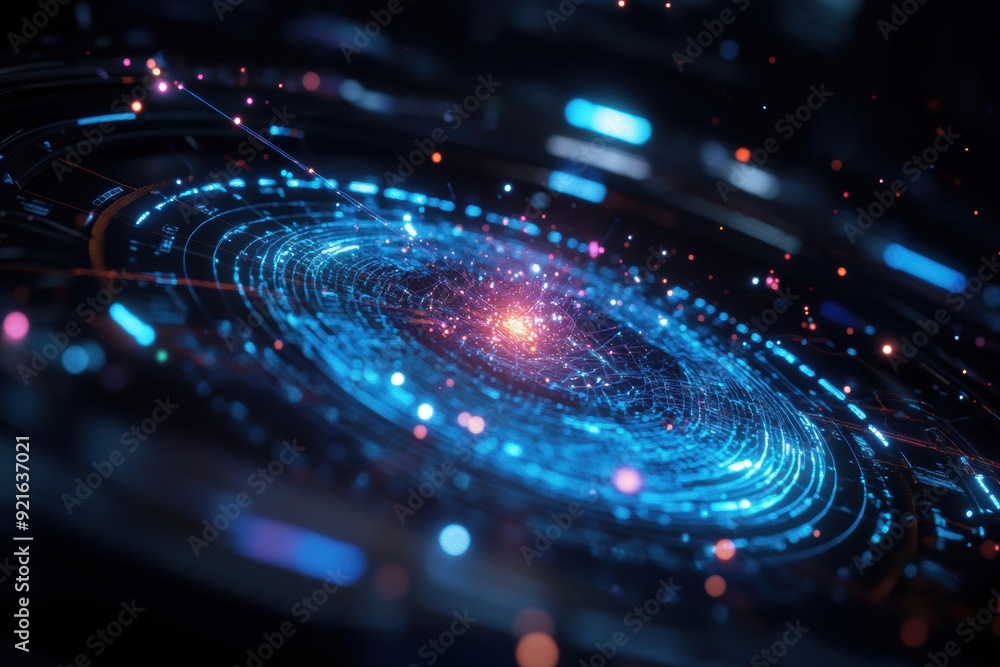 A futuristic holographic graph features an integrated axis and a ...