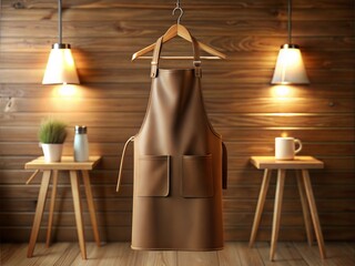 Wall Mural - Blank mock up apron brown color coffee shop barista  indoor lighting