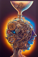 Wall Mural - Steampunk illustration of a human brain