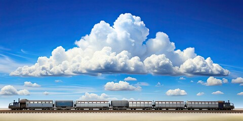 Wall Mural - train of white clouds against a clear blue sky, clouds, sky, blue, nature, weather, beautiful, fluff