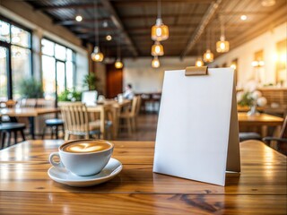 Wall Mural - Blank mock up white menu stand A4 size coffee shop barista kitchen props indoor lighting