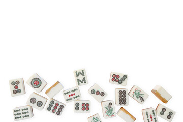 A set of Mahjong tiles on a white background with clipping path. Chinese board game, Chinese traditional, tile-based game