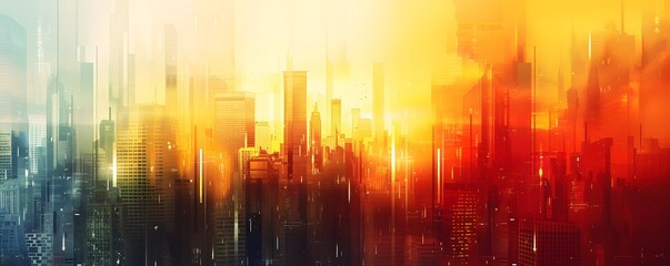 Wall Mural - A Futuristic Cityscape with a Vivid Sunset