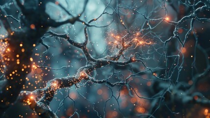 Wall Mural - glowing neural network in computer-generated abstract futuristic style