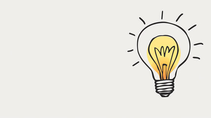 Illustration of a glowing light bulb with copy space, symbolizing innovation and brainstorming in a minimalist style.