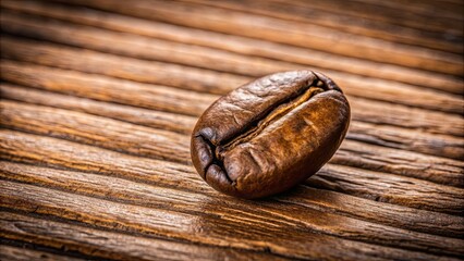 Close-up of a single coffee bean on a wooden surface, coffee, bean, close-up, texture, brown, roasted, caffeine, ingredient