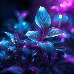 illustration ofclose up of a plant with blue and purple lights Can, Generative ai