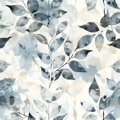 Wall Mural - fabric pattern with nature-inspired elements, neutral color palette and watercolor effect