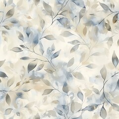 Wall Mural - fabric pattern with nature-inspired elements, neutral color palette and watercolor effect