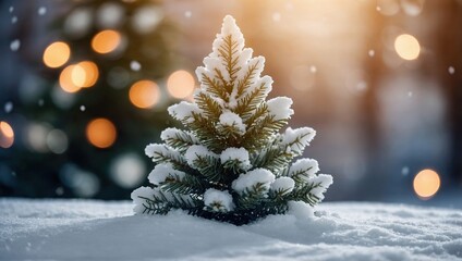 Wall Mural - Empty white snow with blur Christmas tree with bokeh light