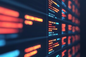 abstract digital display with vibrant neon lights, showcasing data and code in a futuristic interfac
