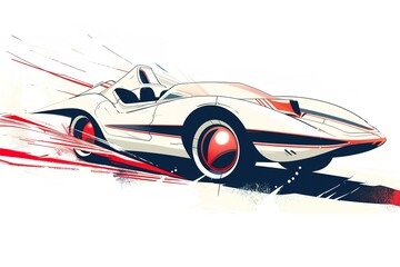 Dynamic retro futuristic car in motion with speed lines