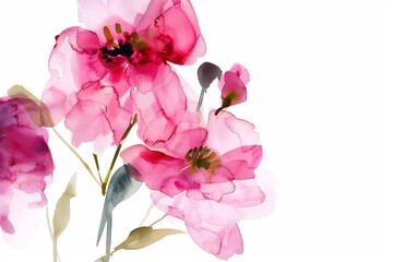 Wall Mural - pink watercolor flowers on white background