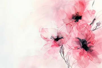 Wall Mural - pink watercolor flowers on white background