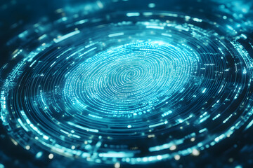Wall Mural - A blue circle with a lot of lines and dots. It looks like a fingerprint. The blue color gives a sense of technology and modernity