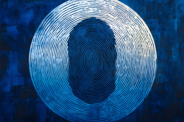 Wall Mural - A blue and white painting of a fingerprint. The blue and white colors give the painting a calm and serene mood. The fingerprint itself is the main focus of the painting