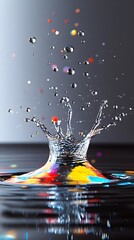 Wall Mural - visually stunning image of a water droplet bouncing off a surface, with multiple splashes and droplets captured in a sequence that shows the dynamic motion