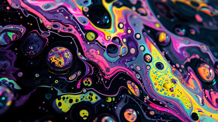 Sticker - Abstract Swirls of Vibrant Colors with Black Background Illustration