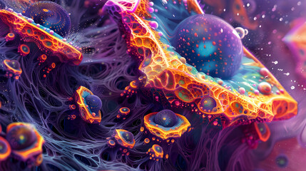 Wall Mural - Abstract 3D Render of a Vibrant Cosmic Landscape